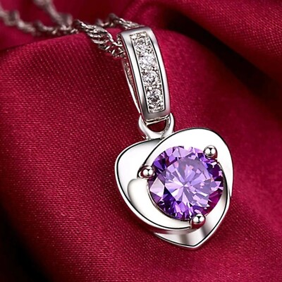 #ad Women Wedding Heart 925 Silver Necklace Pendant Round Cut Cubic Zircon Gift C $2.75