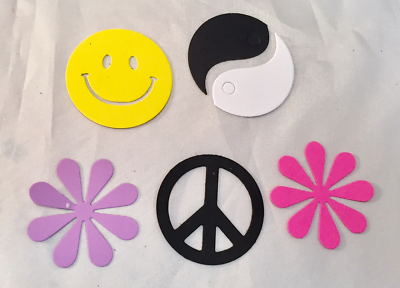 #ad Sixties Symbols Die Cuts * Colorful Cardstock * 8 Sets * Peace Sign Smiley Face $4.50