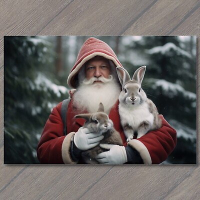 #ad POSTCARD Santa Claus amp; Bunnies Festive joy with two adorable rabbits $5.70
