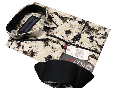 #ad Mens Shirt Brown Khaki Designer Abstract Patterns Button Slim Fit Single Pocket $9.95
