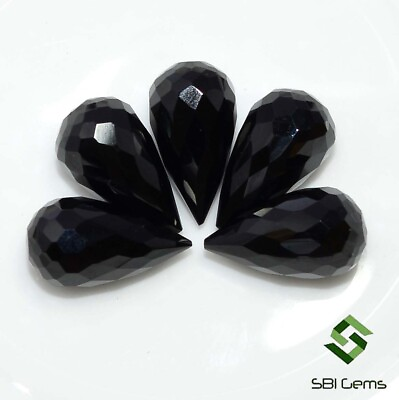 #ad Natural Black Onyx Tear Drops Shape Cut 11.50x6.50 mm Lot 5 Pcs Faceted Gemstone $35.99