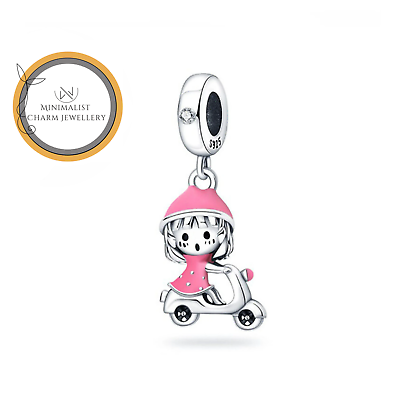 #ad Pink Dangle Scooter Charm Scooter Charm Silver Charm Women Gift Charm $24.79