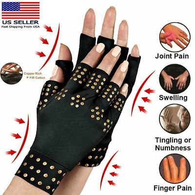 #ad 2 Copper Arthritis Compression Gloves Hand Support Rheumatoid Joint Pain Relief $7.69