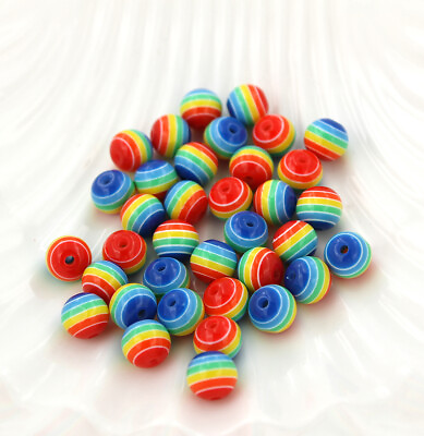 #ad 50 Striped Beads 8mm Rainbow Colored Simply Beautiful BD004 $6.80