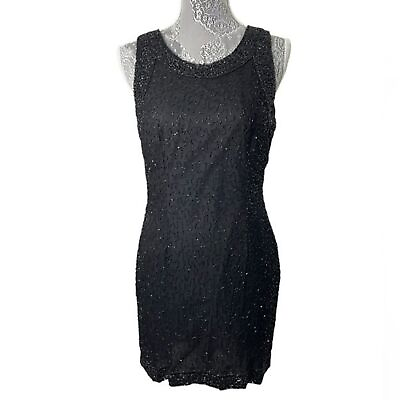 #ad Laurence Kazar Vintage woman’s Petite Large sleeveless black beaded dress. New $50.00