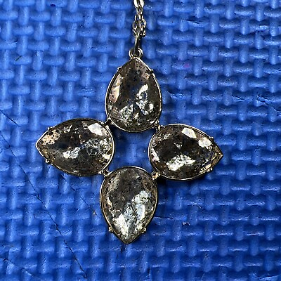 #ad Beautiful Stone Faux Pendant Chain Gold Tone Shiny Petals Shape $4.99