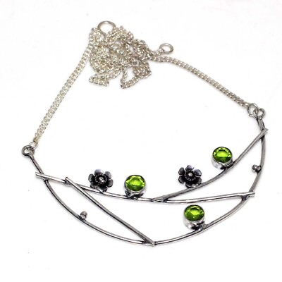 #ad 925 Silver Plated Peridot Ethnic Gemstone Handmade Necklace Jewelry 15quot; GW $4.99