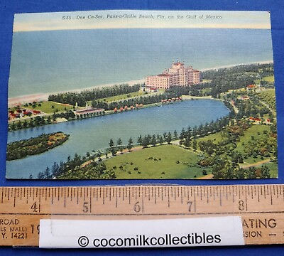 #ad Postcard 1940 Don Ce Sar Pass a Grille Beach Florida Gulf of Mexico Color Linen $6.12