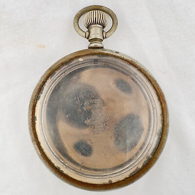 #ad Antique Pocket Watch Case for 16 Size Nickel w Locomotive Monogram $55.00