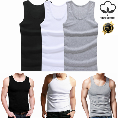 #ad 3 12 Pack Men 100% Cotton Tagless Ribbed Tank Top A Shirt Wife Beater Undershirt $11.99