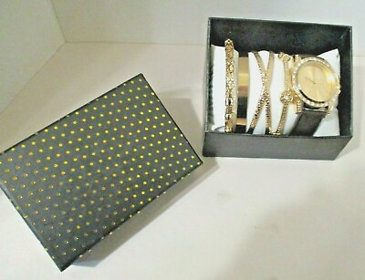 #ad New Rhinestone Quartz Watch and Assorted Gold Tone Ladie#x27;s Bangle Bracelets Gift $16.69