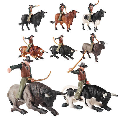 #ad Spanish Bullfighter Cattle Statue Decor Rodeo Cowboy Riding Bull ABS Figurine $15.81