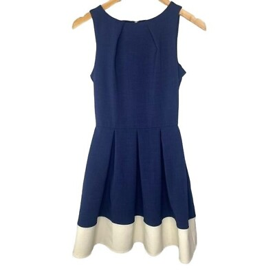 #ad Closet made in England dress knee length sleeveless navy and tan size small $21.99