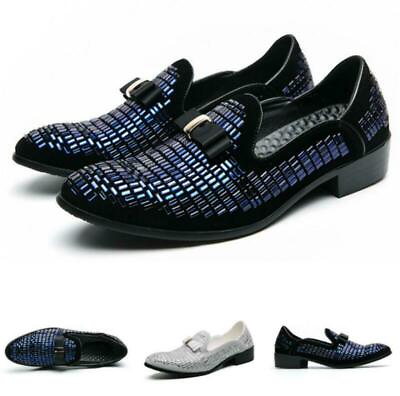 #ad Mens Rhinestone Bow Pointy Toe Shoes Slip On Clubwear Party Dress Formal Flats D $52.63