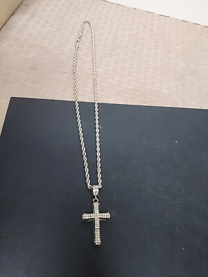 #ad Silver Diamond Cross Pendant And Chain $49.99