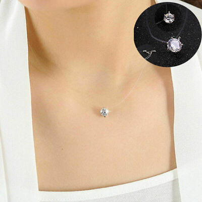 #ad Fashion Crystal Chain Necklace Invisible Line Zircon Clavicle Women Pendant Gift $6.66