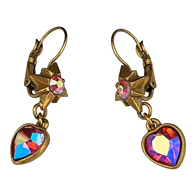 #ad Vintage Kirks Folly Earrings Gold Tone Stars Hearts Aurora Borealis Crystals 4H $39.99