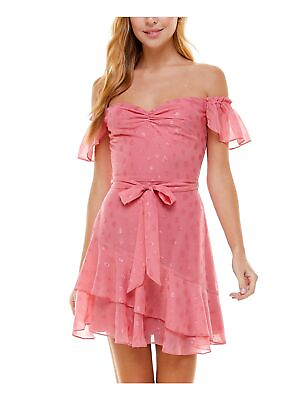 #ad CITY STUDIO Womens Layered Tie Flutter Sleeve Short Party Fit Flare Dress $3.99