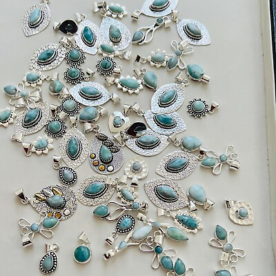#ad LOT 925 Silver Plated Larimar Handmade Pendent Jewelry Wholesale Lot $99.00