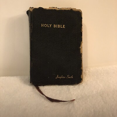 #ad Vtg Holy Bible King James Version Black Leather Red Letter Edition Gold Pages $33.71