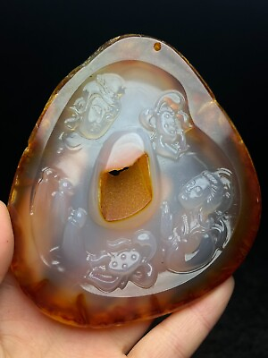 #ad #ad Chinese Antique Qing Dynasty Natural Agate Carved Kwan yin Figure Agate Pendants $298.00