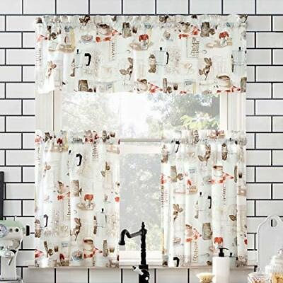 #ad No. 918 Brew Coffee Shop Semi Sheer Rod Pocket Kitchen Curtain Valance and Tiers $18.19