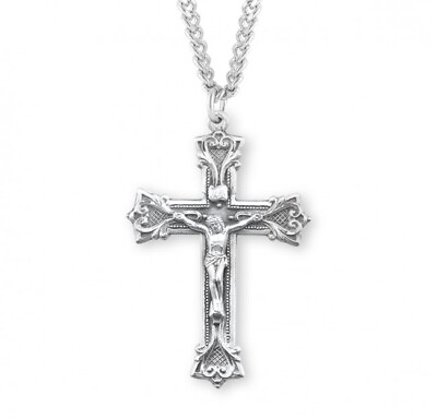 #ad Gothic Scroll Style Crucifix Cross Sterling Silver 2.3 Inch x 1.5 Inch Pendant $169.99