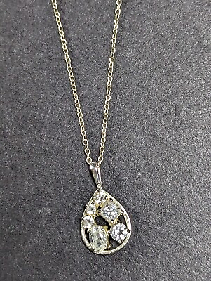 #ad Sterling Silver CZ Teardrop Pendant SU TH 18.5quot; Chain Necklace 925 Italy $22.98