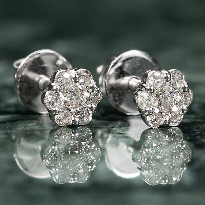 #ad Small Unisex Solid 10k White Gold 0.38Ct Natural Diamond Cluster Stud Earrings $350.99