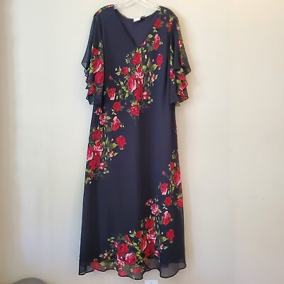 #ad ROAMAN#x27;S Vintage Maxi Dress Blue Red Floral Print Size 30 W Bohemian $49.99