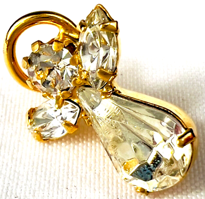 #ad Crystal Gemstone Angel Gold Tone Vintage Lapel Pin FREE SHIPPING $9.37