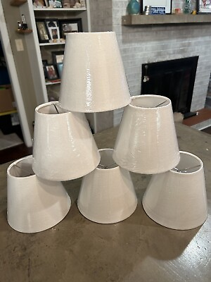 #ad Chandelier Shades Small lamp Shade Hardback Clip on White Fabric Set 6 New 5” $19.95