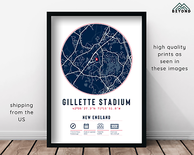 #ad New England Patriots Gillette Stadium Minimalist Map Print Poster NFL Sport Gift $59.99
