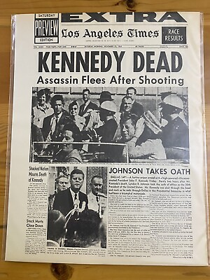 #ad VINTAGE NEWSPAPER HEADLINE ASSASSIN KILLS PRESIDENT JOHN KENNEDY JFK DIES 1963 $14.49
