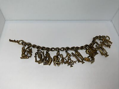 #ad Vintage CORO signed Charm Bracelet Christian Catholic Religious Bible 10 Charms $30.00