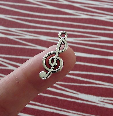 #ad 5 10 Music Note Charms for Bracelet Treble Clef Key Necklace Pendant Silver Tone $4.49