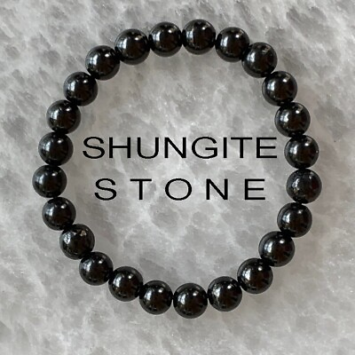 #ad Natural 6mm Shungite Stone Bracelet Black Gemstone Stretch Bracelet Handmade $10.90