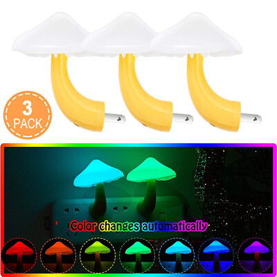 #ad LED Night Light Plug in Mushroom Shape Bedroom Lamp For Kids Automatic Sensor $8.49