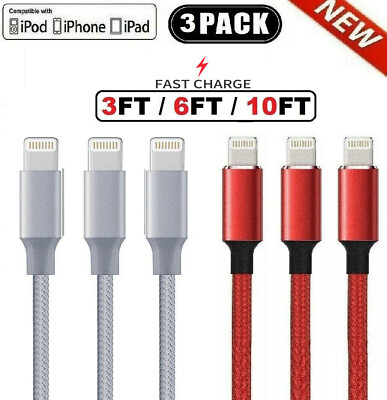 #ad #ad 3 Pack Fast Charger USB Cable For iPhone 7 8Plus iPhone 8 11 12 13 14 Pro Max XR $6.79