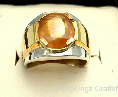 #ad Solid 925 Sterling Topaz Mens Ring Natural Gemstone Handmade Real Pukhraj Size 9 $244.00