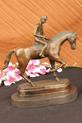 #ad Bronze amp; Marble Base Sculpture Jockey on Racehorse Racing Sport Figure Decor $369.00