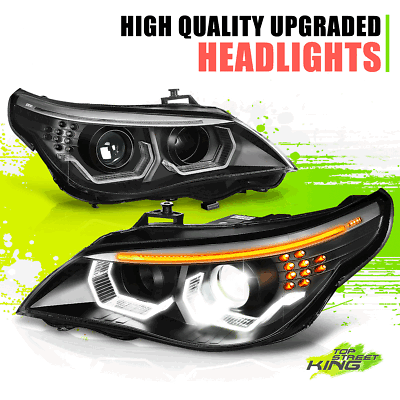 #ad LED DRL U Halo HID Projector Headlight for BMW 528 535I XI 550I M5 08 10 Black $999.99