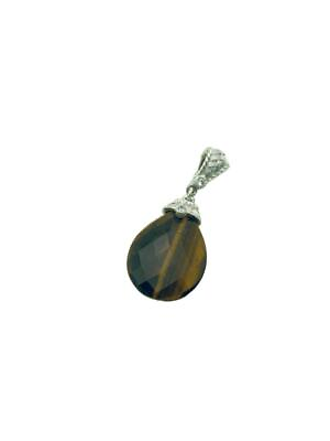 #ad Judith Ripka Sterling Clear CZ Oval Faceted Tiger Eye Pendant Enhancer A $112.49