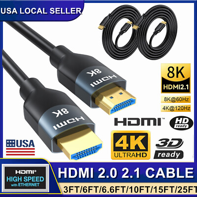 #ad Premium HDMI Cable HDMI 2.1 2.0 Cord 8K 4K Ultra HD 3D High Speed Ethernet ARC $8.54