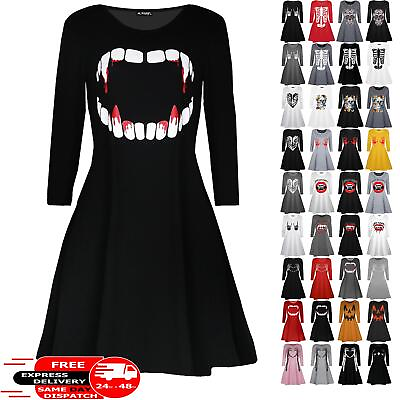 #ad Womens Halloween Vampire Horror Blood Ladies Costume Smock Flared Swing Dress GBP 8.39
