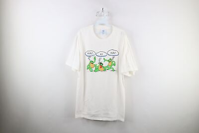 #ad Vintage 90s Mens XL Spell Out Mackinac Michigan Frog Short Sleeve T Shirt White $31.45