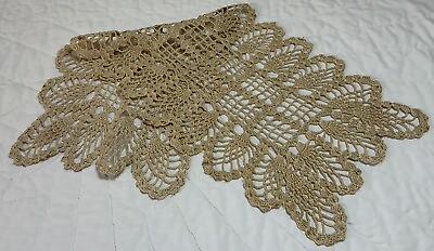 #ad Vintage Hand Crocheted Rectangle Doily Beige Flower amp; Pineapple Design Cotton $10.25