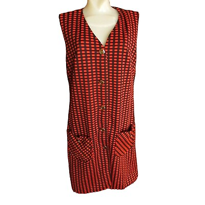 #ad Vintage Mod Womens Dress 13 60s Acetate Polyester Pumpkin Orange Black Checker $24.30