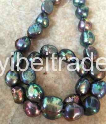 #ad 12 13mm tahitian baroque black green multicolor pearl necklace 18inch 925S $38.99