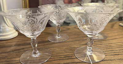 #ad 4 Champagne Sherbet Glasses 5 5 8quot; Lace Etched Fostoria 6oz. Crystal $39.99